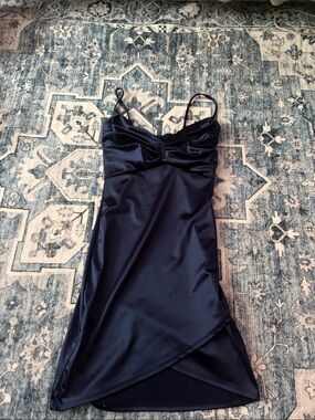 Windsor Navy Satin Spaghetti Strap Slip Dress